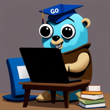 A go blue gopher writes code and relaxes.
