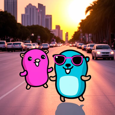 Go Blue Gopher in Miami with Pink Gopher.
