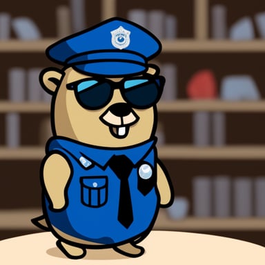 Go Blue Gopher dressed as a cop, with a serious face.