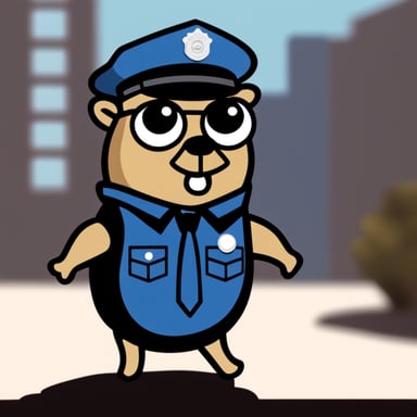 Go Blue Gopher dressed as a cop, with a serious face.