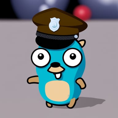 Go Blue Gopher dressed as a cop, with a serious face.