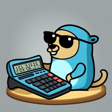 Go Blue Gopher doing intense math on a big calculator.