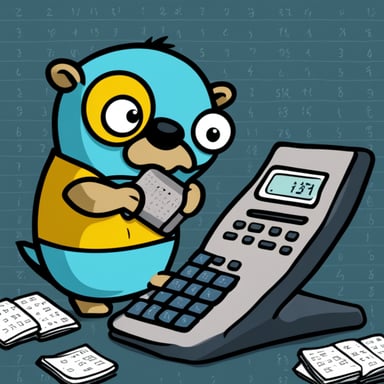 Go Blue Gopher doing intense math on a big calculator.