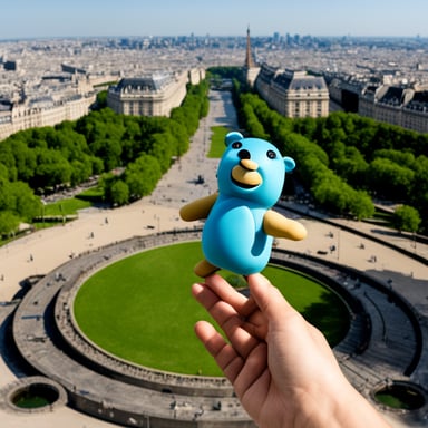 A Go Blue Gopher on the Eiffel Tower.