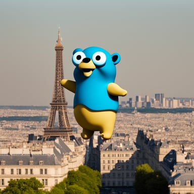 A Go Blue Gopher on the Eiffel Tower.
