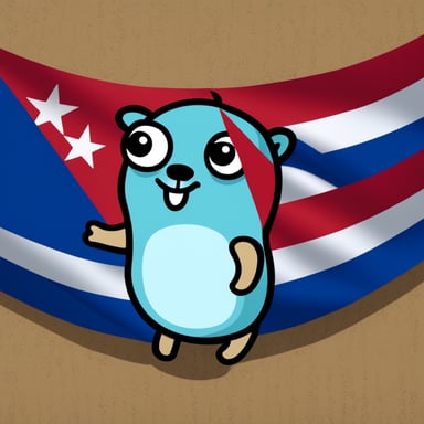 Go blue gopher explores the flag of Cuba.