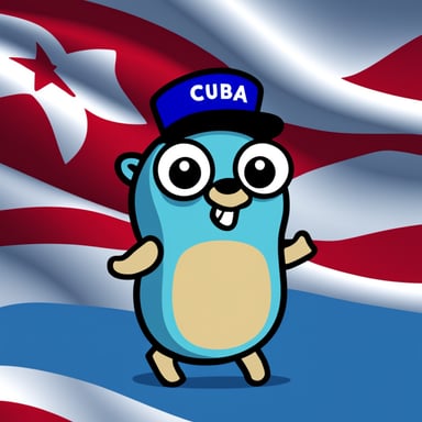 Go blue gopher explores the flag of Cuba.