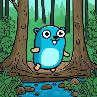 Happy go blue gopher in a forest.