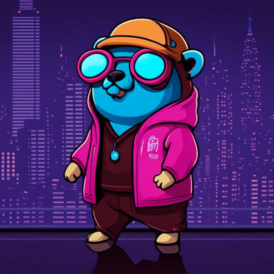 Go Blue Gopher as a cool hackerman-like gopher in a neon cyberpunk city.