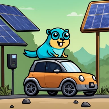 A go blue gopher driving an EV and charging it with his home solar panels in Australia.