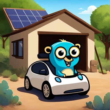 A go blue gopher driving an EV and charging it with his home solar panels in Australia.