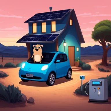 A go blue gopher driving an EV and charging it with his home solar panels in Australia.