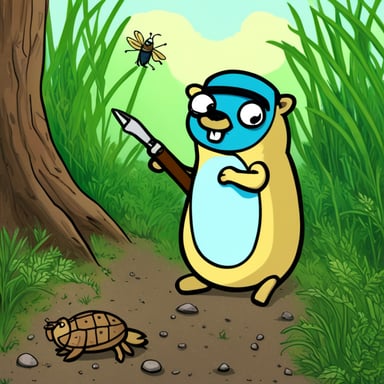 Go Blue Gopher investigating a bug.