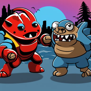 Angry Go Blue Gopher vs Ferris the Red Rust Crab, in a Kong vs Godzilla movie poster style.