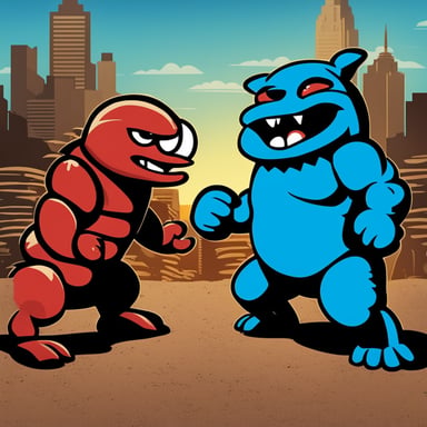 Angry Go Blue Gopher vs Ferris the Red Rust Crab, in a Kong vs Godzilla movie poster style.