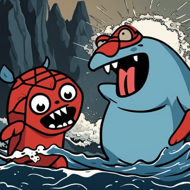 Angry Go Blue Gopher vs Ferris the Red Rust Crab, in a King Kong vs Godzilla movie poster style.