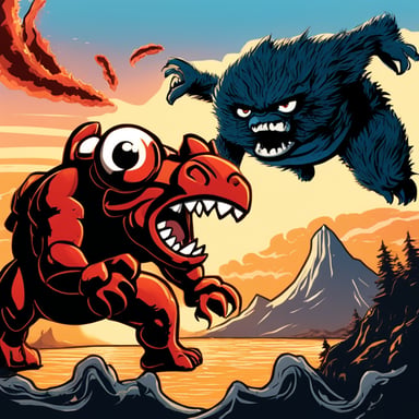 Angry Go Blue Gopher vs Ferris the Red Rust Crab, in a King Kong vs Godzilla movie poster style.