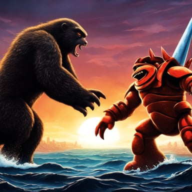 Angry Go Blue Gopher vs Ferris the Red Rust Crab, in a King Kong vs Godzilla movie poster style.