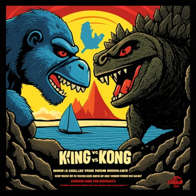 King Kong vs Godzilla movie poster with Go Blue Gopher as Kong and Ferris the Red Rust Crab as Godzilla
