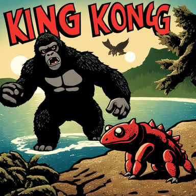 King Kong vs Godzilla movie poster with Go Blue Gopher as Kong and Ferris the Red Rust Crab as Godzilla