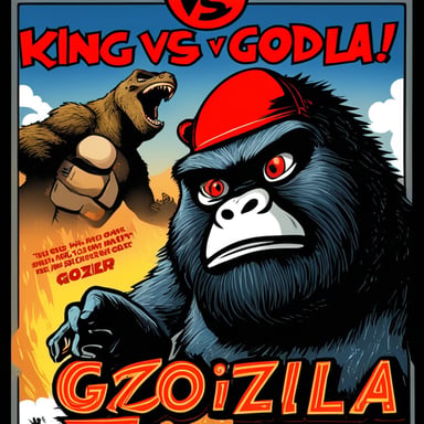 King Kong vs Godzilla movie poster with Go Blue Gopher as Kong and Ferris the Red Rust Crab as Godzilla