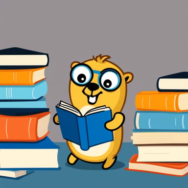 Go Blue Gopher reading a large book.