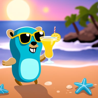 Go Blue Gopher drinking cocktail on the beach.
