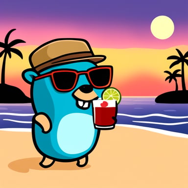 Go Blue Gopher drinking cocktail on the beach.