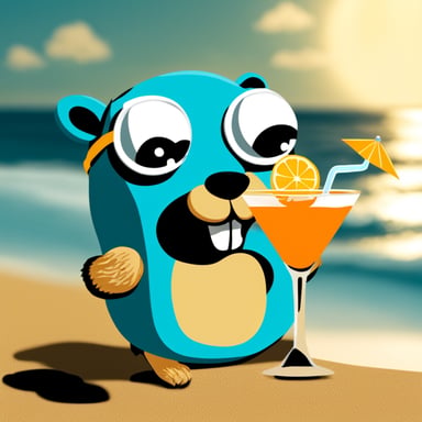 Go Blue Gopher drinking cocktail on the beach.