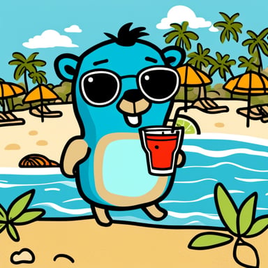 Go Blue Gopher drinking cocktail on the beach.