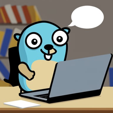 Go blue gopher using a laptop
