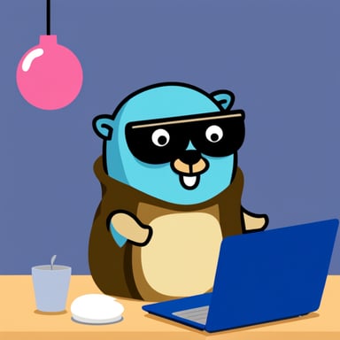 Go blue gopher using a laptop