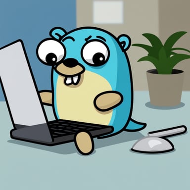 Go Blue Gopher as the very evil blue gopher sending malicious spam emails on their laptop.
