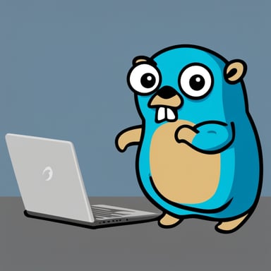 Go Blue Gopher as the very evil blue gopher sending malicious spam emails on their laptop.