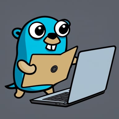 Go Blue Gopher as the very evil blue gopher sending malicious spam emails on their laptop.