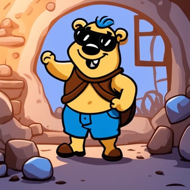 A Fred Flintstone style go blue gopher in appropriate clothing.