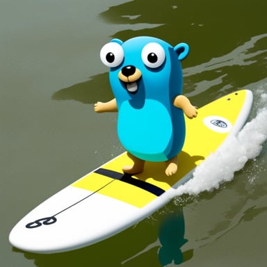 Go Blue Gopher on a surfboard.