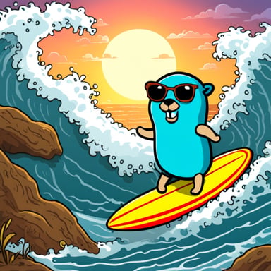 Go Blue Gopher on a surfboard.