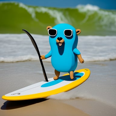 Go Blue Gopher on a surfboard.