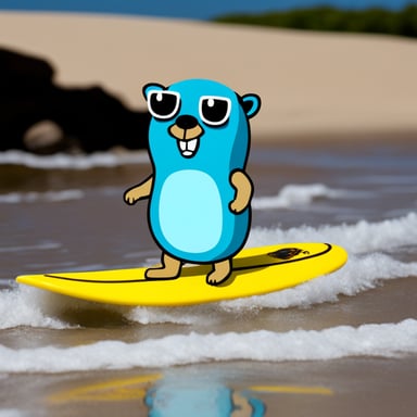 Go Blue Gopher on a surfboard.