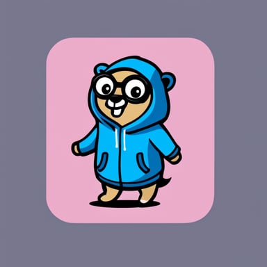 Go Blue Gopher is a smart-looking gopher with a blue hoodie coding.