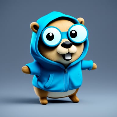 Go Blue Gopher is a smart-looking gopher with a blue hoodie coding.