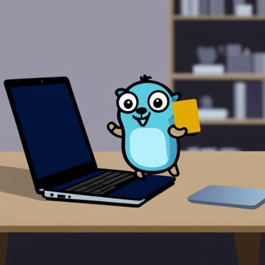 Go Blue Gopher with laptop