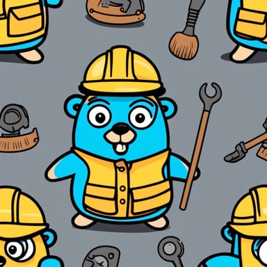 Happy Go Blue Gopher with construction helmet.