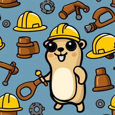 Happy Go Blue Gopher with construction helmet.