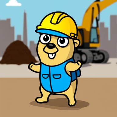 Happy Go Blue Gopher with construction helmet.