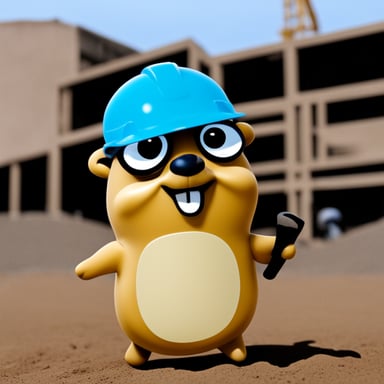 Happy Go Blue Gopher with construction helmet.