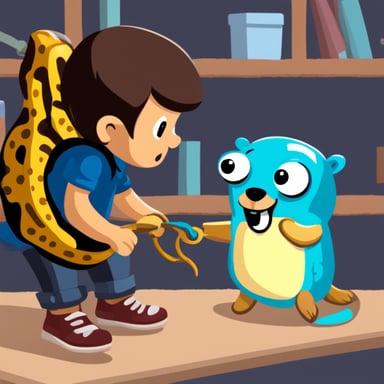 Go Blue Gopher petting a python.