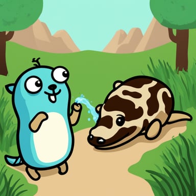 Go Blue Gopher petting a python.