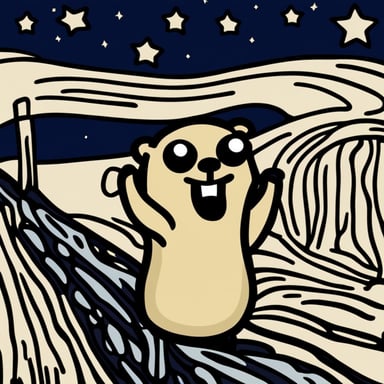 Go Blue Gopher in starry sky style combined with The Scream by Munch.